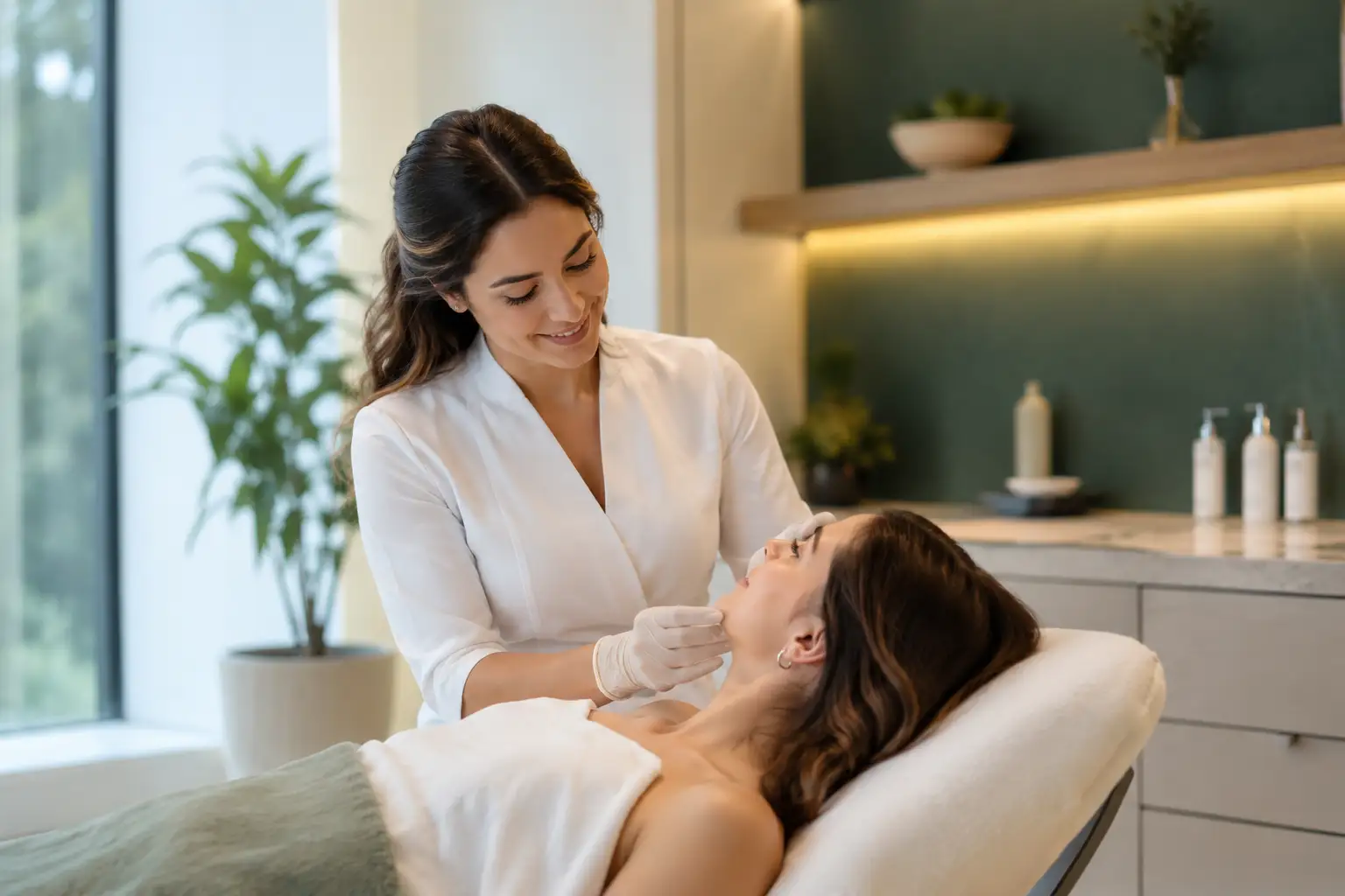 Profissional de estética atendendo cliente